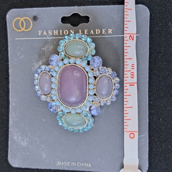 Vintage Inspired Fashion Leaders Purple & Blue Rhinestones Brooch/Pin - Picture 5 of 6